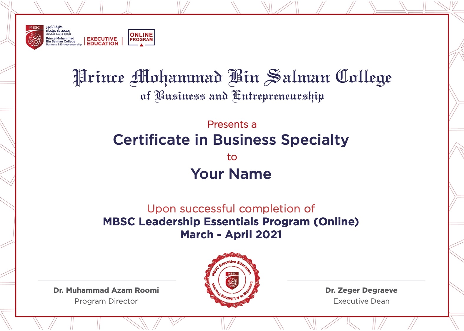 Leadership certificate